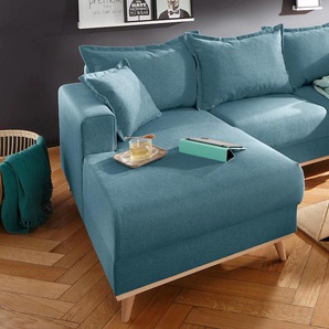 Ecksofa HOME AFFAIRE Edina L-Form Sofas Gr. B/H/T: 228cm x 83cm x 151cm, Baumwollmix, Ottomane links, blau (petrol) auch in Baumwollmix-Bezug, im skandinavischem Stol