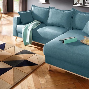 Ecksofa HOME AFFAIRE Edina L-Form Sofas Gr. B/H/T: 228cm x 83cm x 151cm, Baumwollmix, Ottomane rechts, blau (petrol) auch in Baumwollmix-Bezug, im skandinavischem Stol