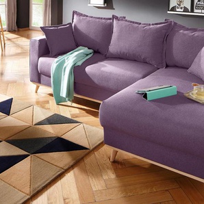 Ecksofa HOME AFFAIRE Edina L-Form Sofas Gr. B/H/T: 228cm x 83cm x 151cm, Baumwollmix, Ottomane rechts, lila (aubergine) auch in Baumwollmix-Bezug, im skandinavischem Stol