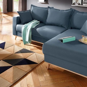 Ecksofa HOME AFFAIRE Edina L-Form Sofas Gr. B/H/T: 228cm x 83cm x 151cm, Webstoff, Ottomane rechts, blau auch in Baumwollmix-Bezug, im skandinavischem Stol