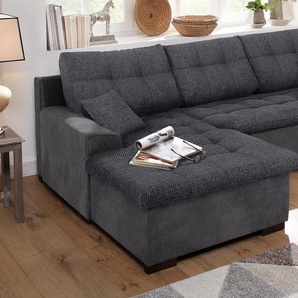 Ecksofa HOME AFFAIRE Föhr L-Form Sofas Gr. B/H/T: 247cm x 75cm x 150cm, Microfaser MELROSE-Struktur grob, Recamiere links, ohne Bettfunktion, schwarz (schwarz/anthrazit) wahlweise mit Bettfunktion