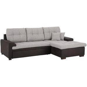 Ecksofa HOME AFFAIRE Föhr L-Form Sofas Gr. B/H/T: 247cm x 75cm x 150cm, Microfaser MELROSE-Struktur grob, Recamiere rechts, ohne Bettfunktion, grau (schwarz/hellgrau) wahlweise mit Bettfunktion