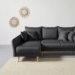 Ecksofa HOME AFFAIRE Granbo L-Form Sofas Gr. B/H/T: 240cm x 95cm x 170cm, Struktur fein, Recamiere links, mit Bettfunktion-mit Bettkasten, grau (anthrazit) incl. Bettfunktion und Bettkasten, Federkern-Polsterung, Seitentasche