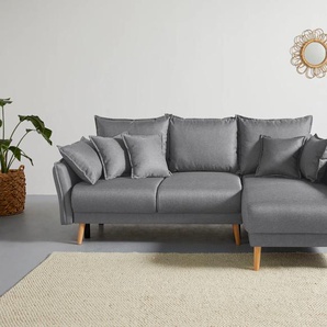 Ecksofa HOME AFFAIRE Granbo L-Form Sofas Gr. B/H/T: 240cm x 95cm x 170cm, Struktur fein, Recamiere rechts, mit Bettfunktion-mit Bettkasten, grau incl. Bettfunktion und Bettkasten, Federkern-Polsterung, Seitentasche