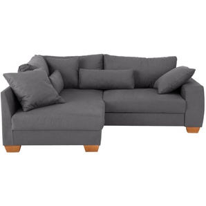 Ecksofa HOME AFFAIRE Helena II DuraSpring Sofas Gr. B/H/T: 227 cm x 88 cm x 190 cm, Luxus-Microfaser in Lederoptik, Ottomane links, mit Bettfunktion, grau (graphit) mit Taschenfederkern, bis 140 kg belastbar, wahlweise Bett