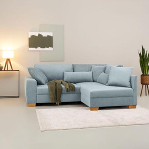 Ecksofa HOME AFFAIRE Helena II DuraSpring Sofas Gr. B/H/T: 227 cm x 88 cm x 190 cm, Struktur Chenille, Ottomane rechts, mit Bettfunktion, blau (blaugrau) mit Taschenfederkern, bis 140 kg belastbar, wahlweise Bett