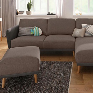 Ecksofa HOME AFFAIRE Ida L-Form Sofas Gr. B/H/T: 280cm x 86cm x 165cm, Struktur fein, Recamiere rechts, braun mit Holzfüßen und Armlehnen-Polsterung