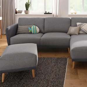 Ecksofa HOME AFFAIRE Ida L-Form Sofas Gr. B/H/T: 280cm x 86cm x 165cm, Struktur fein, Recamiere rechts, grau mit Holzfüßen und Armlehnen-Polsterung