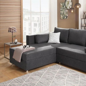 Ecksofa HOME AFFAIRE Italia L-Form Sofas Gr. B/H/T: 217cm x 80cm x 182cm, Microfaser PRIMABELLE, Ottomane beidseitig montierbar, grau (anthrazit) mit Bettfunktion und Bettkasten, Federkern-Polsterung