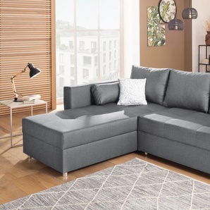 Ecksofa HOME AFFAIRE Italia L-Form Sofas Gr. B/H/T: 217cm x 80cm x 182cm, Struktur fein, Ottomane beidseitig montierbar, grau (dunkelgrau) mit Bettfunktion und Bettkasten, Federkern-Polsterung