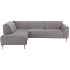 Ecksofa HOME AFFAIRE Julia L-Form Sofas Gr. B/H/T: 263cm x 81cm x 191cm, Luxus-Microfaser, Ottomane links, ohne Funktion, grau (mittelgrau) Federkern-Polsterung, Holzfüße, Keder