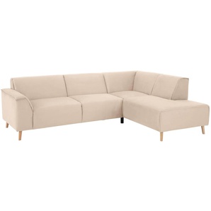 Ecksofa HOME AFFAIRE Julia L-Form Sofas Gr. B/H/T: 263cm x 81cm x 191cm, Luxus-Microfaser, Ottomane rechts, ohne Funktion, beige Federkern-Polsterung, Holzfüße, Keder