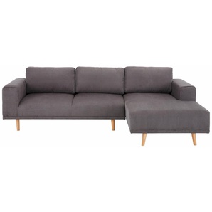 Ecksofa HOME AFFAIRE Lasse L-Form Sofas Gr. B/H/T: 273cm x 90cm x 167cm, Luxus-Microfaser, Recamiere rechts, grau im scandinavischen Stil mit Holzfüßen