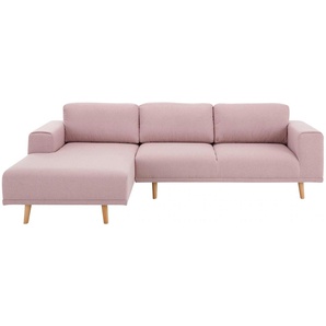 Ecksofa HOME AFFAIRE Lasse L-Form Sofas Gr. B/H/T: 273cm x 90cm x 167cm, Struktur fein, Recamiere links, rosa (rosé) im scandinavischen Stil mit Holzfüßen