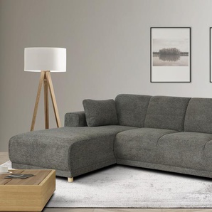 Ecksofa HOME AFFAIRE LEMPS wahlweise Recamiere links oder rechts L-Form Sofas Gr. B/H/T: 297cm x 85cm x 162cm, Struktur weich, Recamiere links, grau (mittelgrau) incl. Zierkissen, Stellmaße 297x162 cm