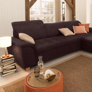 Ecksofa HOME AFFAIRE Lyla L-Form Sofas Gr. B/H/T: 279cm x 81cm x 162cm, Microfaser PRIMABELLE, Recamiere rechts, ohne Funktion, braun mit Recamiere, wahlweise Rückenfunktion und zusätzlich Bett