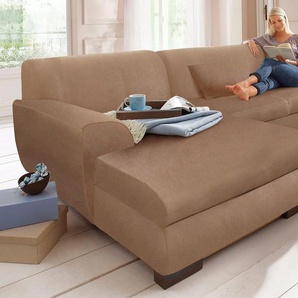 Ecksofa HOME AFFAIRE Nika L-Form Sofas Gr. B/H/T: 277cm x 84cm x 84cm, Microfaser PRIMABELLE, Recamiere links, mit Bettfunktion, braun (café) wahlweise mit Bettfunktion, auch in Cord