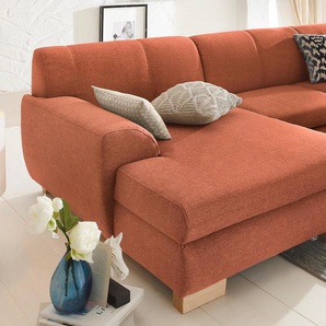 Ecksofa HOME AFFAIRE Nika L-Form Sofas Gr. B/H/T: 277cm x 84cm x 84cm, Struktur fein, Recamiere links, mit Bettfunktion, orange (terra) Polsterecke, Struktur fein oder MelroseStruktur, mit Bettfunktion