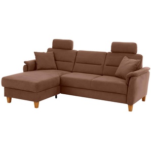 Ecksofa HOME AFFAIRE Palmera L-Form Sofas Gr. B/H/T: 244cm x 89cm x 163cm, Luxus-Microfaser ALTARA NUBUCK, Recamiere links, ohne Bettfunktion-ohne Bettkasten, braun Federkern, wahlweise mit Bettfunktion und mitohne Bettkasten