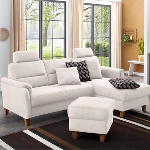 Ecksofa HOME AFFAIRE Palmera L-Form, beige (natur), B:244cm H:89cm T:163cm, 100% Polyester, Struktur (100% Polyester), Luxus-Microfaser in Lederoptik (100% Polyester), Sofas, Federkern, wahlweise mit Bettfunktion und mit/ohne Bettkasten