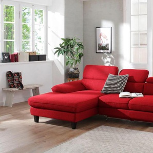 Ecksofa HOME AFFAIRE Pilot L-Form Sofas Gr. B/H/T: 268cm x 73cm x 108cm, Struktur, Recamiere links, mit Kopfteilverstellung-ohne Bettfunktion-ohne Bettkasten, rot (dunkelrot) wahlweise mit Bettfunktion und Bettkasten