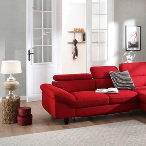 Ecksofa HOME AFFAIRE Pilot L-Form Sofas Gr. B/H/T: 268cm x 73cm x 108cm, Struktur, Recamiere rechts, mit Kopfteilverstellung-ohne Bettfunktion-ohne Bettkasten, rot (dunkelrot) wahlweise mit Bettfunktion und Bettkasten