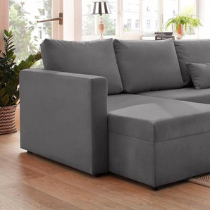 Ecksofa HOME AFFAIRE Pur L-Form Sofas Gr. B/H/T: 224cm x 87cm x 160cm, Luxus-Microfaser ALTARA NUBUCK, Recamiere links, mit Bettfunktion, grau wahlweise mit Bettfunktion