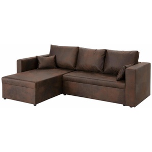 Ecksofa HOME AFFAIRE Pur L-Form Sofas Gr. B/H/T: 224cm x 87cm x 160cm, Microfaser MELROSE, Recamiere links, mit Bettfunktion, braun wahlweise mit Bettfunktion