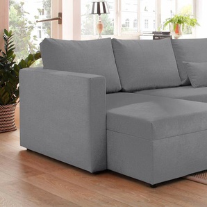 Ecksofa HOME AFFAIRE Pur L-Form Sofas Gr. B/H/T: 224cm x 87cm x 160cm, Struktur, Recamiere links, mit Bettfunktion, grau (hellgrau) wahlweise mit Bettfunktion