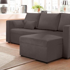 Ecksofa HOME AFFAIRE Pur L-Form Sofas Gr. B/H/T: 224cm x 87cm x 160cm, Struktur, Recamiere rechts, ohne Bettfunktion, braun wahlweise mit Bettfunktion