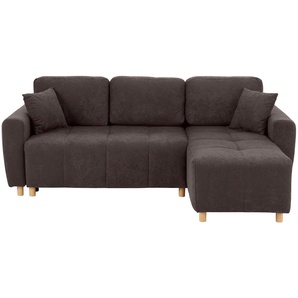 Ecksofa HOME AFFAIRE Scania L-Form Sofas Gr. B/H/T: 220cm x 86cm x 160cm, Microfaser, Recamiere rechts, ohne Bettfunktion-ohne Bettkasten, grau wahlweise mit Bettfunktion und Bettkasten