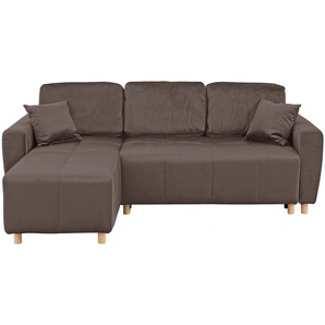 Ecksofa HOME AFFAIRE Scania L-Form Sofas Gr. B/H/T: 220cm x 86cm x 160cm, Samtoptik, Recamiere links, ohne Bettfunktion-ohne Bettkasten, braun wahlweise mit Bettfunktion und Bettkasten