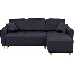 Ecksofa HOME AFFAIRE Scania L-Form Sofas Gr. B/H/T: 220cm x 86cm x 160cm, Samtoptik, Recamiere rechts, ohne Bettfunktion-ohne Bettkasten, grau (anthrazit) wahlweise mit Bettfunktion und Bettkasten