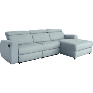 Ecksofa HOME AFFAIRE Sentrano, L-Form Sofas Gr. B/H/T: 275 cm x 82 cm x 164 cm, Webstoff, Recamiere rechts, mit manueller Relaxfunktion-ohne USB-Anschluß, blau (eisblau) auch mit elektrischer Funktion USB-Anschluß, in 4 Bezugsvarianten