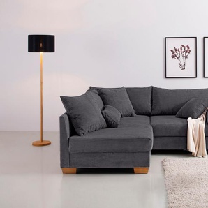 Ecksofa HOME AFFAIRE Helena II, L-Form Sofas Gr. B/H/T: 227 cm x 77 cm x 190 cm, Cord, Ottomane links, mit Bettfunktion, grau (stone) Mit Federkern, wahlweise mit Bett und Taschenfederkern