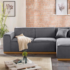 Ecksofa HOME AFFAIRE Terry L-Form Sofas Gr. B/H/T: 274cm x 75cm x 165cm, Luxus-Microfaser, Recamiere rechts, Ecksofa frei im Raum stellbar, grau Ecksofa Möbel Polstermöbel Sofas mit offener Kedernaht und Holzuntergestell