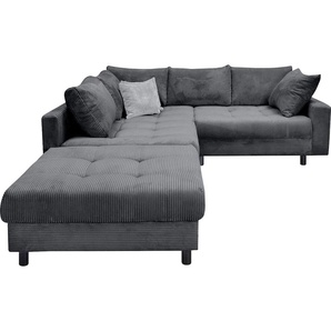 Ecksofa HOME AFFAIRE Toni L-Form Sofas Gr. B/H/T: 215cm x 44cm x 184cm, grau (anthrazit) inklusive Hocker, Ottomane beidseitig montierbar Bestseller