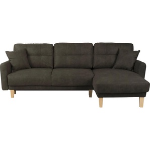 Ecksofa HOME AFFAIRE Triplo, Zierkissen, Schlaffunktion, B/T/H: 234/164/89 cm, L-Form Sofas Gr. B/H/T: 234cm x 89cm x 164cm, Luxus-Microfaser Vintageoptik, Recamiere rechts, mit Bettfunktion-mit Bettkasten, grau (anthrazit) wahlweise mit Bettfunktion und