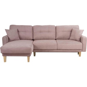 Ecksofa HOME AFFAIRE Triplo, Zierkissen, Schlaffunktion, B/T/H: 234/164/89 cm, L-Form Sofas Gr. B/H/T: 234 cm x 89 cm x 164 cm, Luxus-Microfaser weich, Recamiere links, mit Bettfunktion-mit Bettkasten, rosa (flamingo) wahlweise mit Bettfunktion und