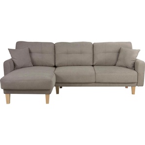 Ecksofa HOME AFFAIRE Triplo, Zierkissen, Schlaffunktion, B/T/H: 234/164/89 cm, L-Form Sofas Gr. B/H/T: 234cm x 89cm x 164cm, Luxus-Microfaser weich, Recamiere links, ohne Bettfunktion-ohne Bettkasten, grau (taupe) wahlweise mit Bettfunktion und