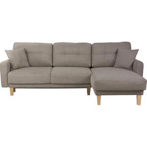 Ecksofa HOME AFFAIRE Triplo, Zierkissen, Schlaffunktion, B/T/H: 234/164/89 cm, L-Form Sofas Gr. B/H/T: 234cm x 89cm x 164cm, Luxus-Microfaser weich, Recamiere rechts, mit Bettfunktion-mit Bettkasten, grau (taupe) wahlweise mit Bettfunktion und Bettkasten,