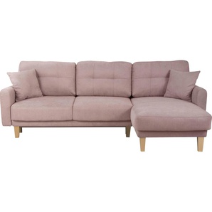 Ecksofa HOME AFFAIRE Triplo, Zierkissen, Schlaffunktion, B/T/H: 234/164/89 cm, L-Form Sofas Gr. B/H/T: 234cm x 89cm x 164cm, Luxus-Microfaser weich, Recamiere rechts, mit Bettfunktion-mit Bettkasten, rosa (flamingo) wahlweise mit Bettfunktion und