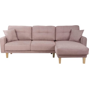 Ecksofa HOME AFFAIRE Triplo, Zierkissen, Schlaffunktion, B/T/H: 234/164/89 cm, L-Form Sofas Gr. B/H/T: 234cm x 89cm x 164cm, Luxus-Microfaser weich, Recamiere rechts, ohne Bettfunktion-ohne Bettkasten, rosa (flamingo) wahlweise mit Bettfunktion und