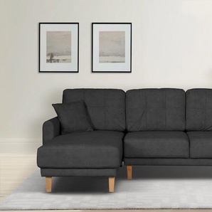 Ecksofa HOME AFFAIRE Triplo, Zierkissen, Schlaffunktion, B/T/H: 234/164/89 cm, L-Form Sofas Gr. B/H/T: 234cm x 89cm x 164cm, Samtoptik, Recamiere links, ohne Bettfunktion-ohne Bettkasten, schwarz wahlweise mit Bettfunktion und Bettkasten, Liegefläche