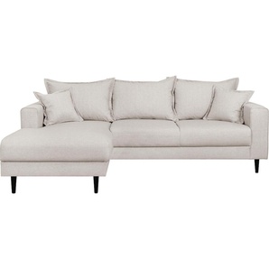 Ecksofa HOME AFFAIRE VEYRAS L-Form Sofas Gr. B/H/T: 230cm x 76cm x 150cm, Struktur, Ottomane links, beige hoher Sitzkomfort, incl. 2 Zierkissen mit Keder, BTH: 23015076 cm