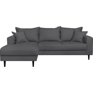 Ecksofa HOME AFFAIRE VEYRAS L-Form Sofas Gr. B/H/T: 230cm x 76cm x 150cm, Struktur, Ottomane links, grau (anthrazit) hoher Sitzkomfort, incl. 2 Zierkissen mit Keder, BTH: 23015076 cm