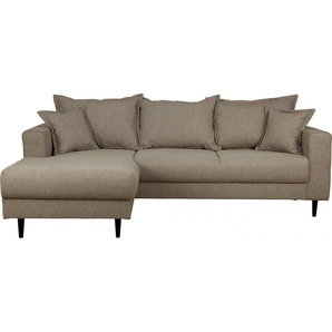 Ecksofa HOME AFFAIRE VEYRAS L-Form Sofas Gr. B/H/T: 230cm x 76cm x 150cm, Struktur weich, Ottomane links, grau (taupe) hoher Sitzkomfort, incl. 2 Zierkissen mit Keder, BTH: 23015076 cm