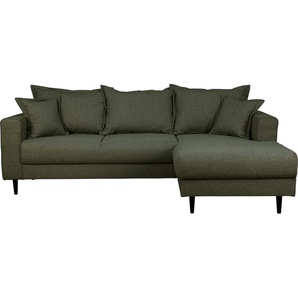 Ecksofa HOME AFFAIRE VEYRAS L-Form Sofas Gr. B/H/T: 230cm x 76cm x 150cm, Struktur weich, Ottomane rechts, grün hoher Sitzkomfort, incl. 2 Zierkissen mit Keder, BTH: 23015076 cm