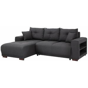 Ecksofa HOME AFFAIRE Viborg L-Form Sofas Gr. B/H/T: 234cm x 91cm x 162cm, Struktur, Recamiere links, ohne Bettfunktion-ohne Bettkasten, grau (anthrazit) mit Regal in der Armlehne, wahlweise Bettfunktion