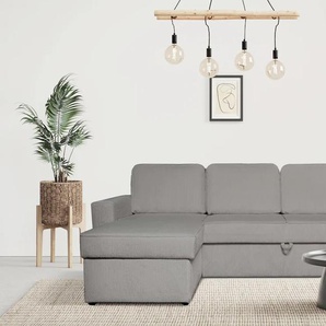 Ecksofa HOME AFFAIRE Visan Sofas Gr. B/H/T: 230cm x 84cm x 163cm, Cord, Recamiere links, grau (light grey) kompaktes Sofa mit Schlaffunktion und Bettkasten, im Cord-Bezug